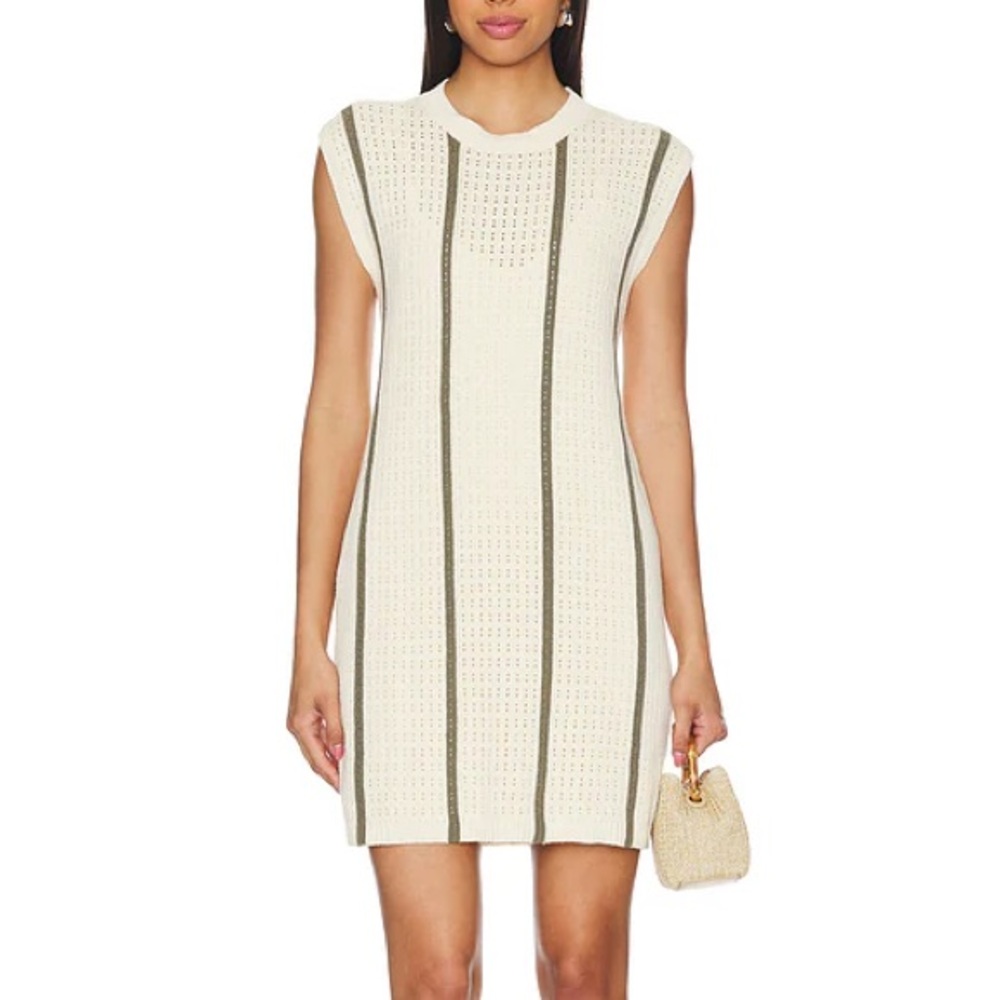 Anine Bing Cream and Green Striped Knit Dress